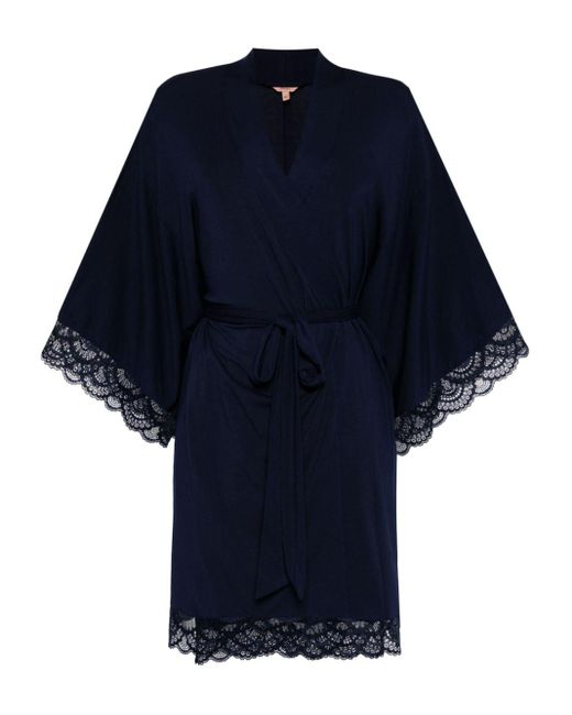 Eberjey Blue Marina Lace-trim Robe