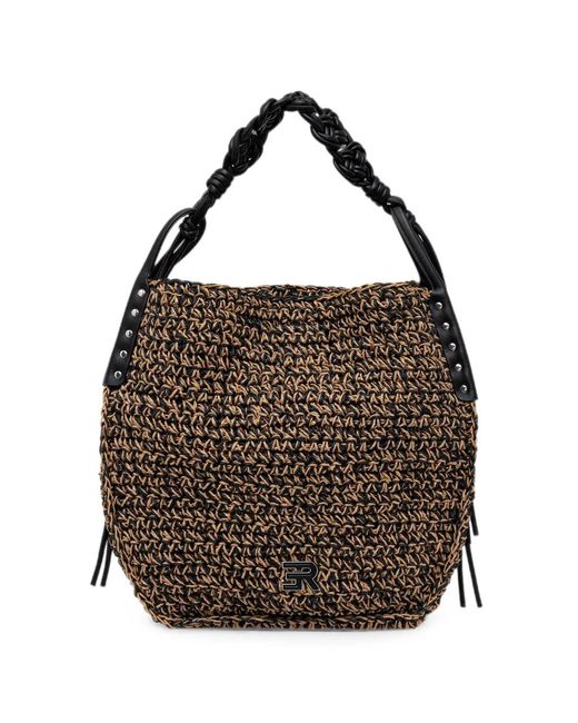 ERMANNO FIRENZE Brown Braided-Handle Raffia Tote Bag