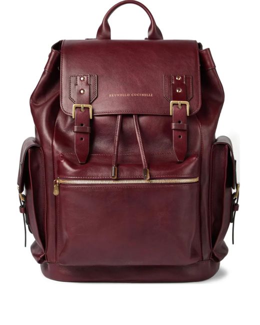 Brunello Cucinelli Purple Buckle Leather Backpack for men