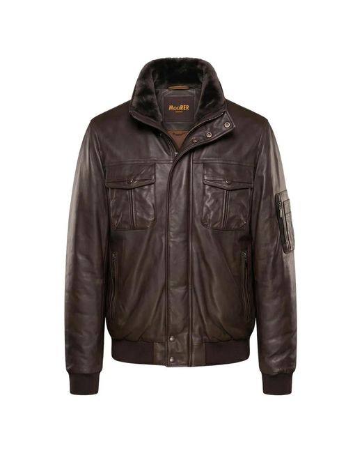 Moorer Brown Bomber Leather Jacket for men