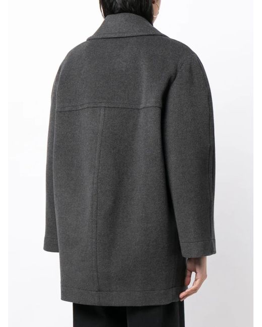 Low Classic Black Notched-Lapels Double-Breasted Coat