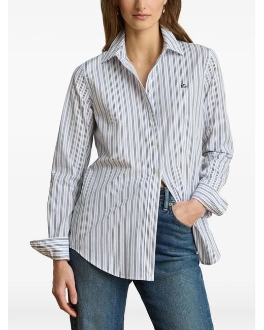 Ralph Lauren White 100% Cotton Patterned Popover Shirt