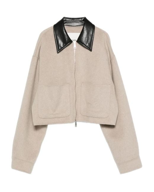 Nanushka Natural Leather-Collar Zip-Up Jacket