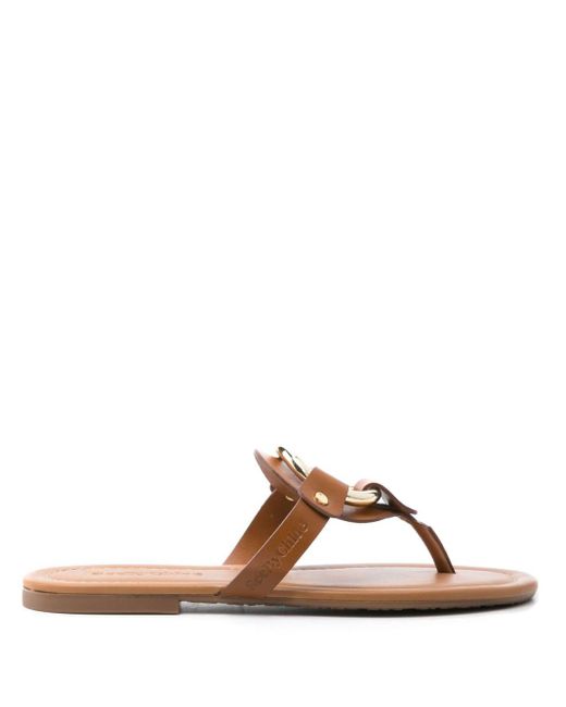 See By Chloé Hana Leather Flat Sandals in Brown | Lyst UK