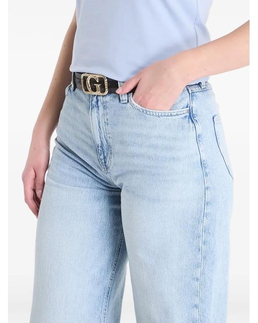 Guess Blue Bellagio Faded-Wash Wide-Leg Jeans