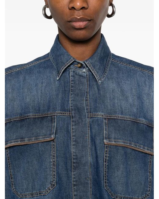 Brunello Cucinelli Blue Denim Cotton Shirt