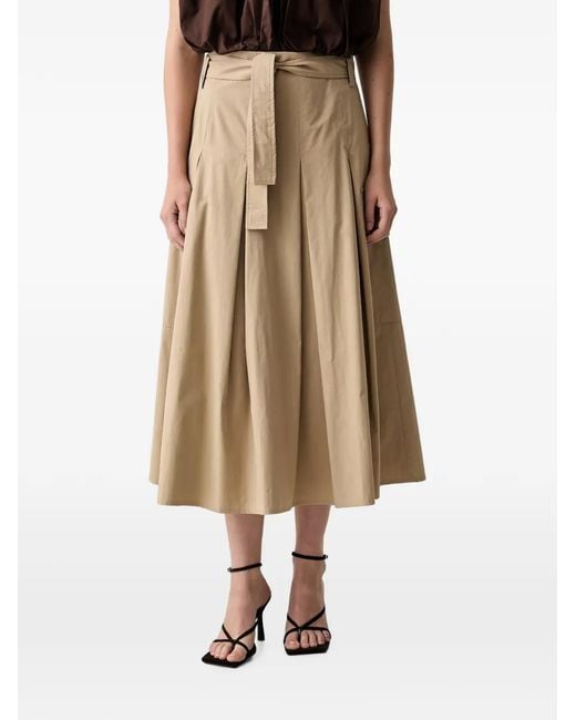 ViCOLO Natural Pleated Belted Midi Skirt