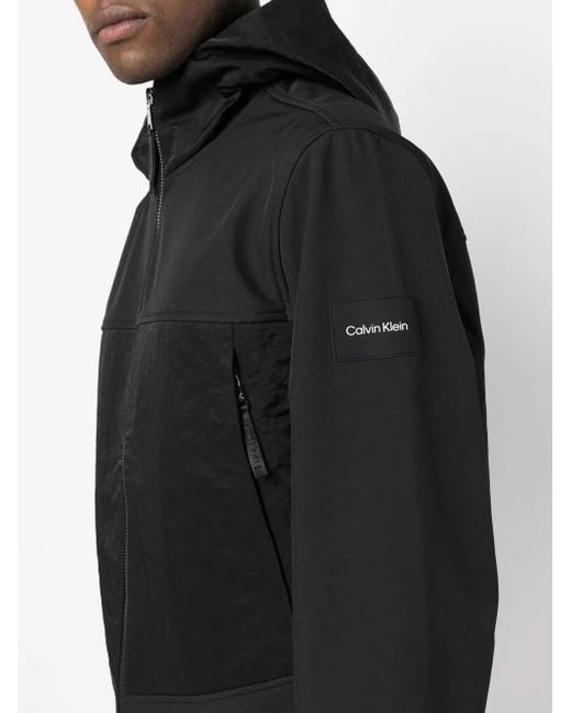 Calvin Klein Black Heavy-Crinkle Hooded Jacket for men
