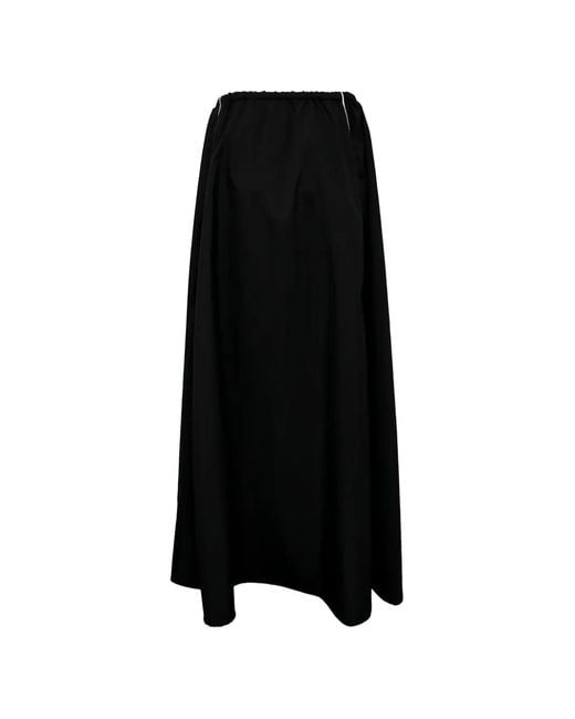 MSGM Black Elasticated Midi A-Line Skirt