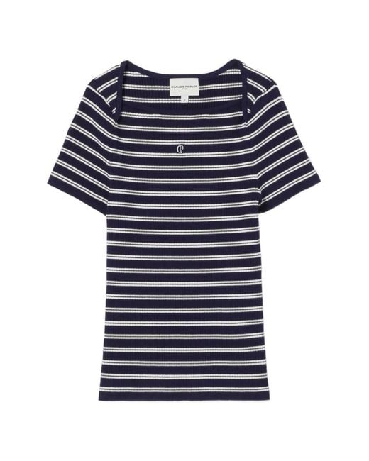 Claudie Pierlot Blue Striped Embroidered T-Shirt