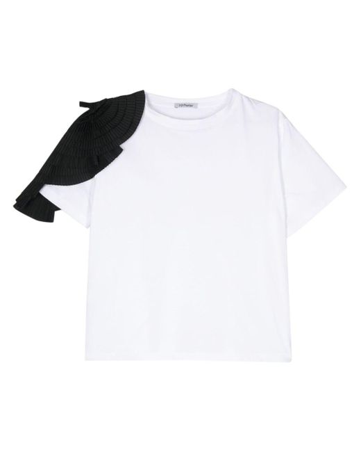 Parlor Black Plissé-appliqué Cotton T-shirt