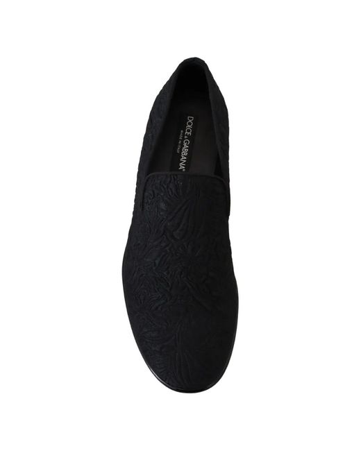 Dolce & Gabbana Black Floral-Jacquard Brocade Loafers for men