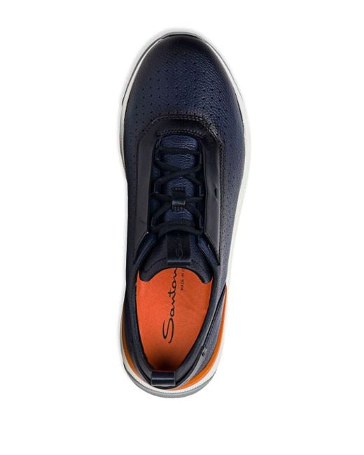 Santoni Blue Perforated Leather Sneakers for men