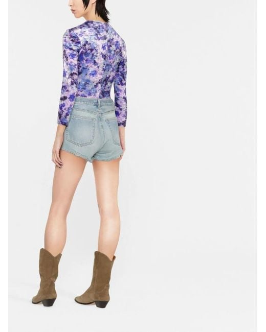 Isabel Marant Blue Gubaia Floral-Printed Velvet Top