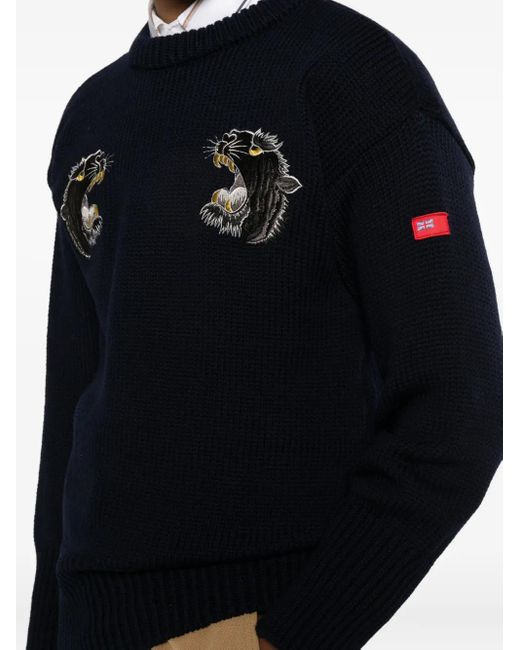 Junya Watanabe Trui Met Borduurwerk En Ronde Hals in het Blue voor heren