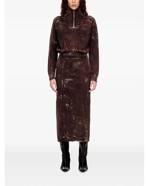 DIESEL Brown M-Marcelle Zipped Turtleneck Midi Dress