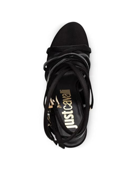 Just Cavalli Black Strappy Logo-Charm Sandals