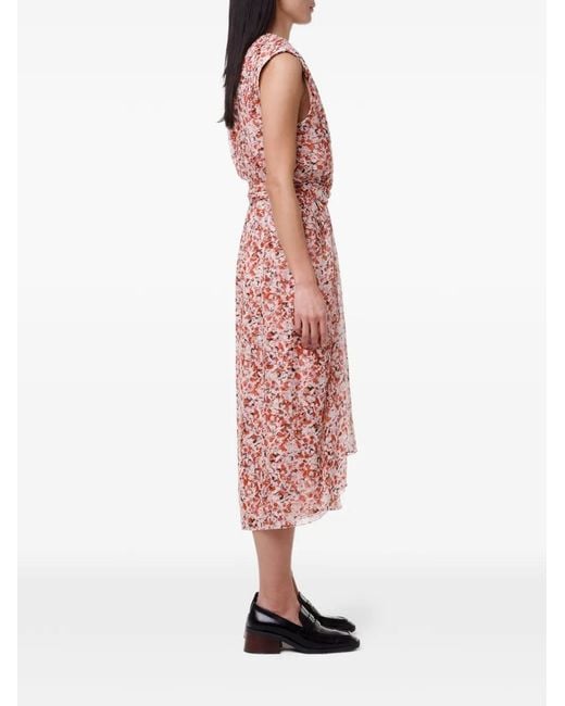 Another Tomorrow Pink Gathered-Detail Asymmetric Dress