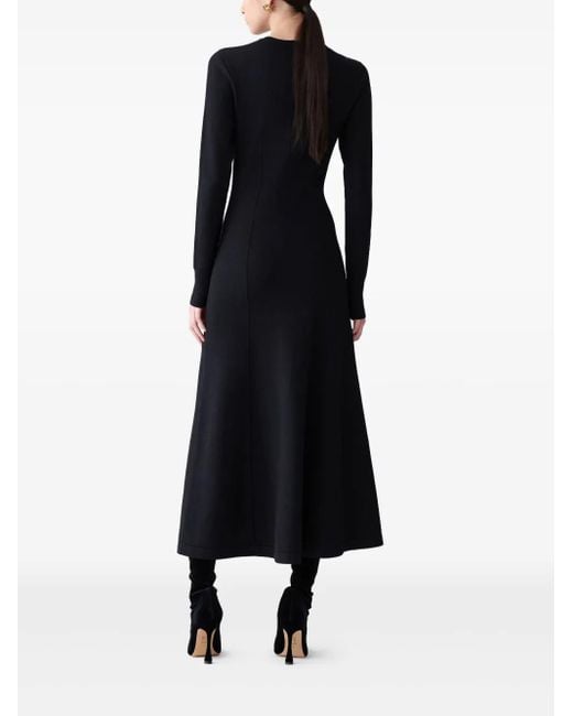 Carolina Herrera Black Floral Embroidered Long-Sleeve Midi Dress