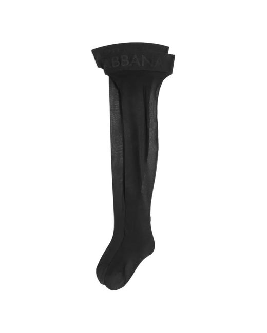 Dolce & Gabbana Black Hold-Up Stockings With Logo