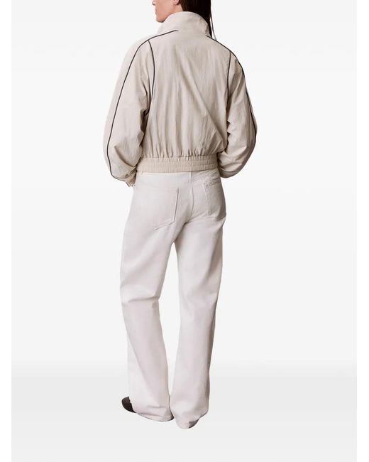 Calvin Klein White Logo-Embroidered Piped Jacket