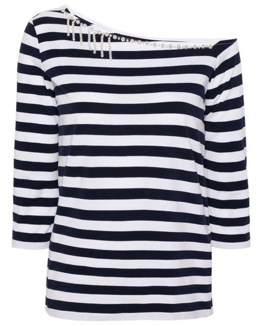 Liu Jo Blue Pearl-detailing Striped T-shirt