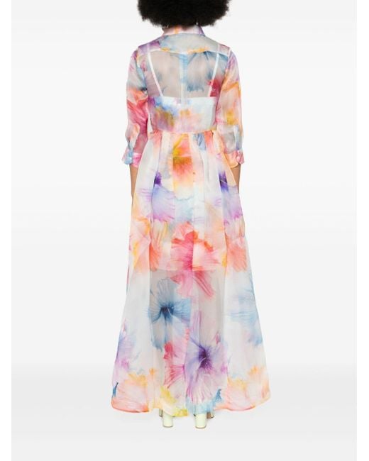 Sara Roka White Elenat Floral-print Maxi Dress