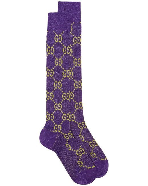 Gucci Purple Gg Supreme Lurex Socks