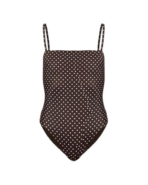 Matteau Brown Polka-Dot Square-Neck Swimsuit