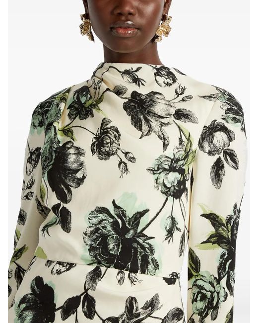 Erdem Midi-Jurk Met Gedrapeerde Hals in het White