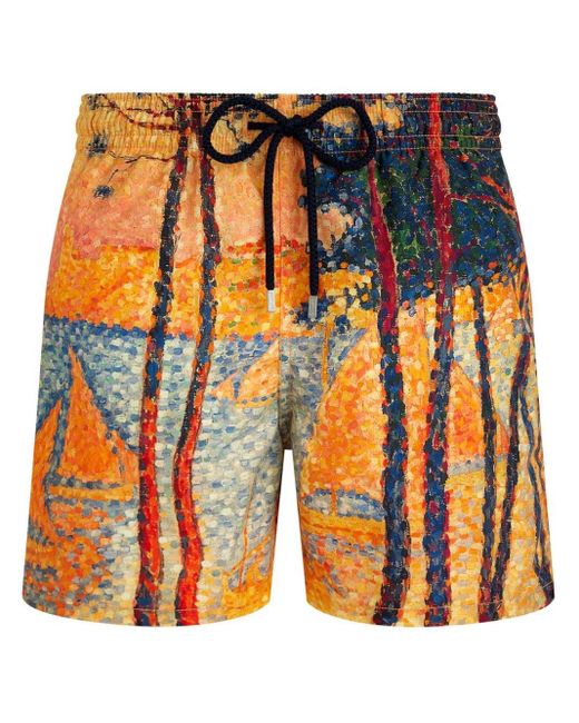 Vilebrequin Orange Graphic-print Swim Shorts for men