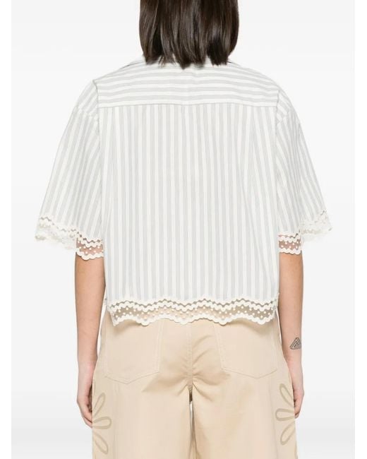 Sandro White Lace-Trim Striped Shirt