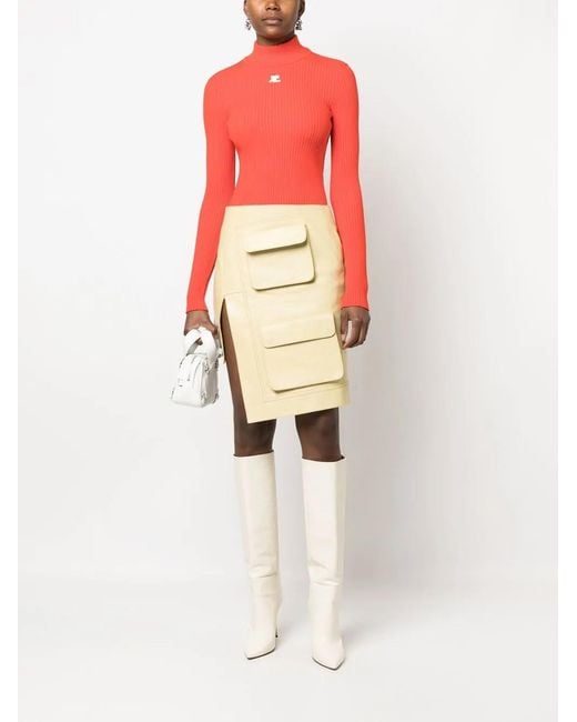 Courreges Red Logo-Patch Roll Neck Jumper