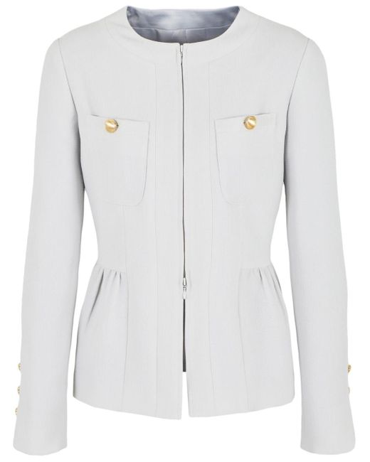 Emporio Armani White Seersucker Peplum Jacket