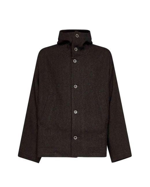 Uma Wang Black Buttoned Hooded Jacket for men