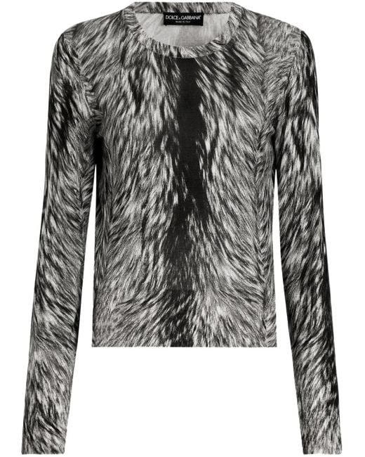 Dolce & Gabbana Black Fur-Print Blouse