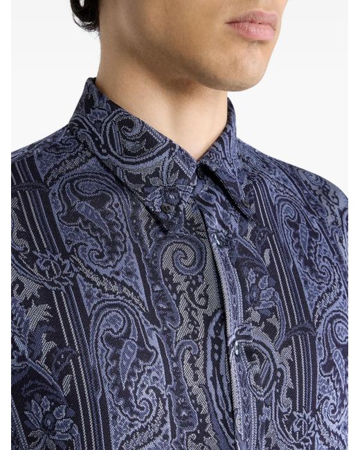 Etro Blue Buttoned Paisley Shirt for men
