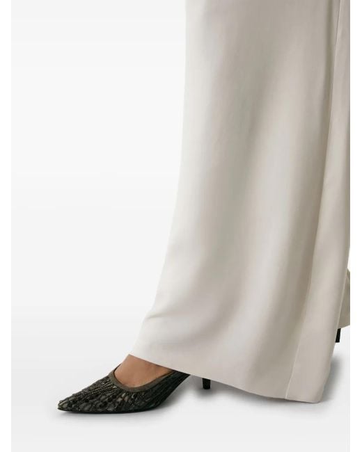 Brunello Cucinelli Brown Glistening Abstract Embroidery City Pumps 55