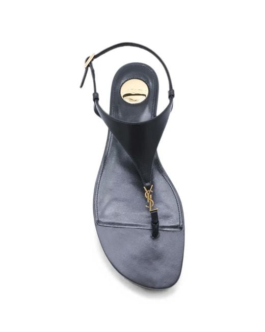 Saint Laurent Black Cassandra T-Bar Sandals