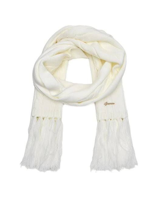 Guess White Cable-Knit Fringed Scarf