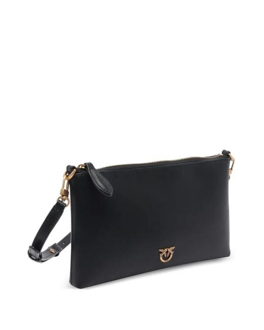 Pinko Black Flat Leather Clutch With Love Birds Logo