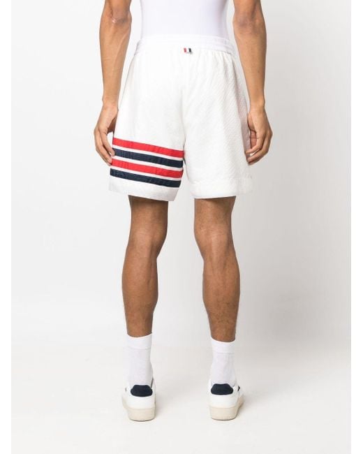 Thom Browne White 4-Bar Stripe Ripstop Shorts for men