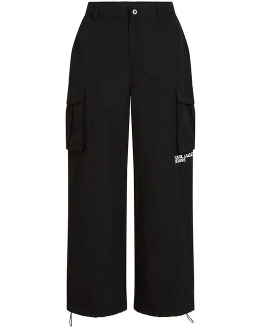 Karl Lagerfeld Black Logo-print Cotton-blend Cargo Trousers for men