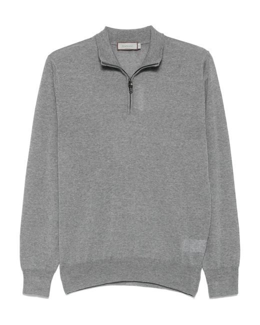 Canali Gray Half-Zip Wool Sweater for men