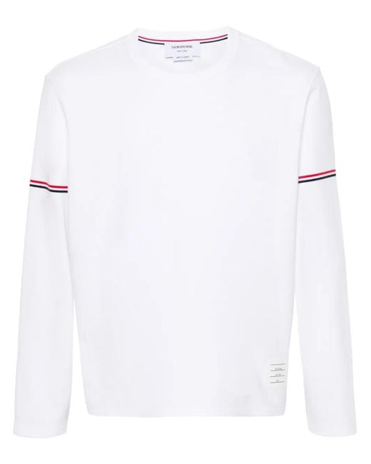 Thom Browne White Rwb Stripe Cotton T-Shirt for men