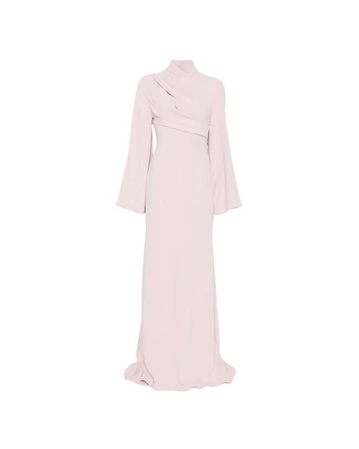 Solace London Pink Swinton Draped Long-Sleeves Maxi Dress