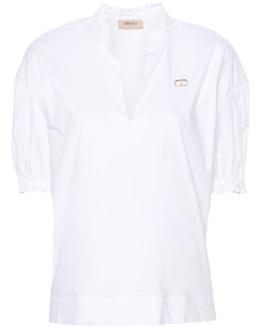 Blusa con placca logo di Twin Set in White