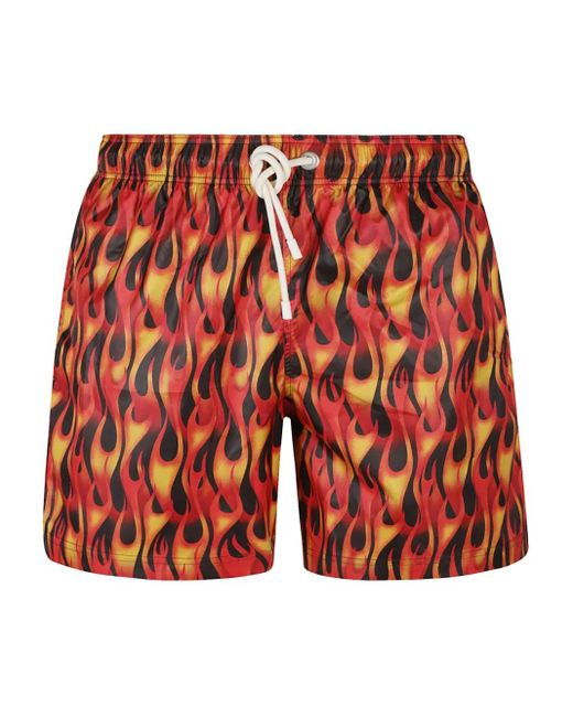 Palm Angels Badeshorts mit Flammen-Print in Red für Herren