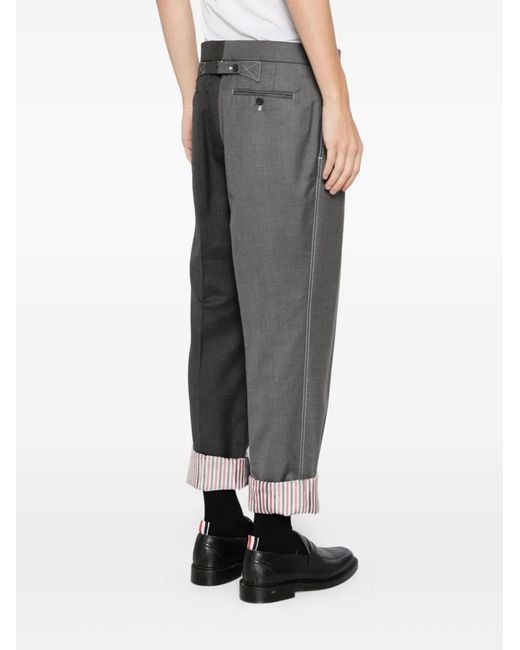 Thom Browne Gray Contrast Topstitching Trousers for men