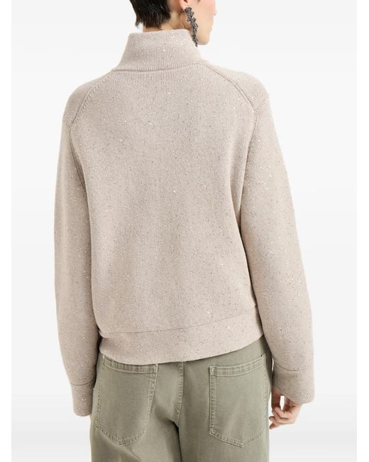 Brunello Cucinelli Natural Cardigan Con Zip/L